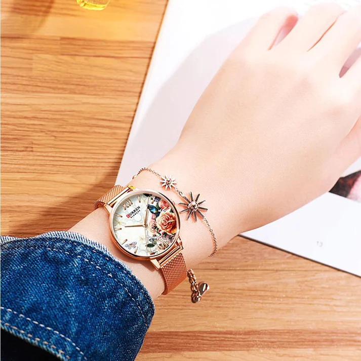 CURREN Original Brand Mesh Band Wrist Watch For Women With Brand (Box & Bag)-9060