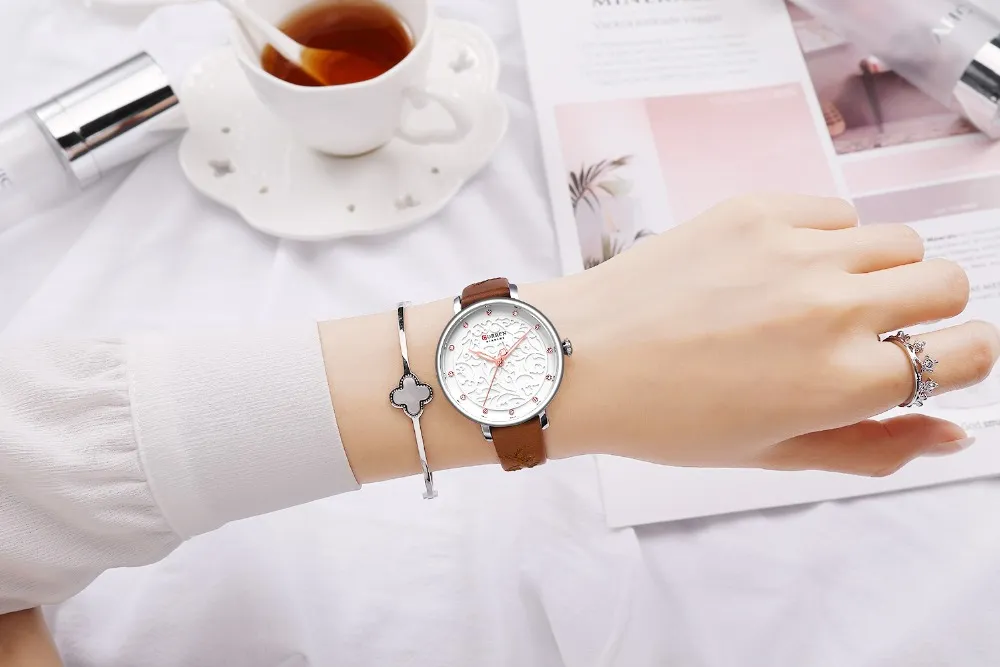 CURREN Original Brand Leather Straps Wrist Watch For Women With Brand (Box & Bag)-9046